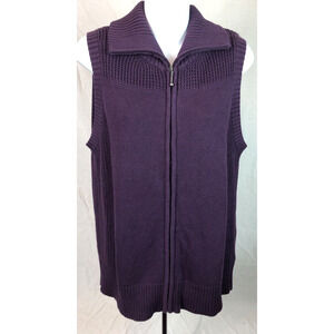 Christopher Banks Sweater Vest M Purple Zip Front Sleeveless Convertible Collar